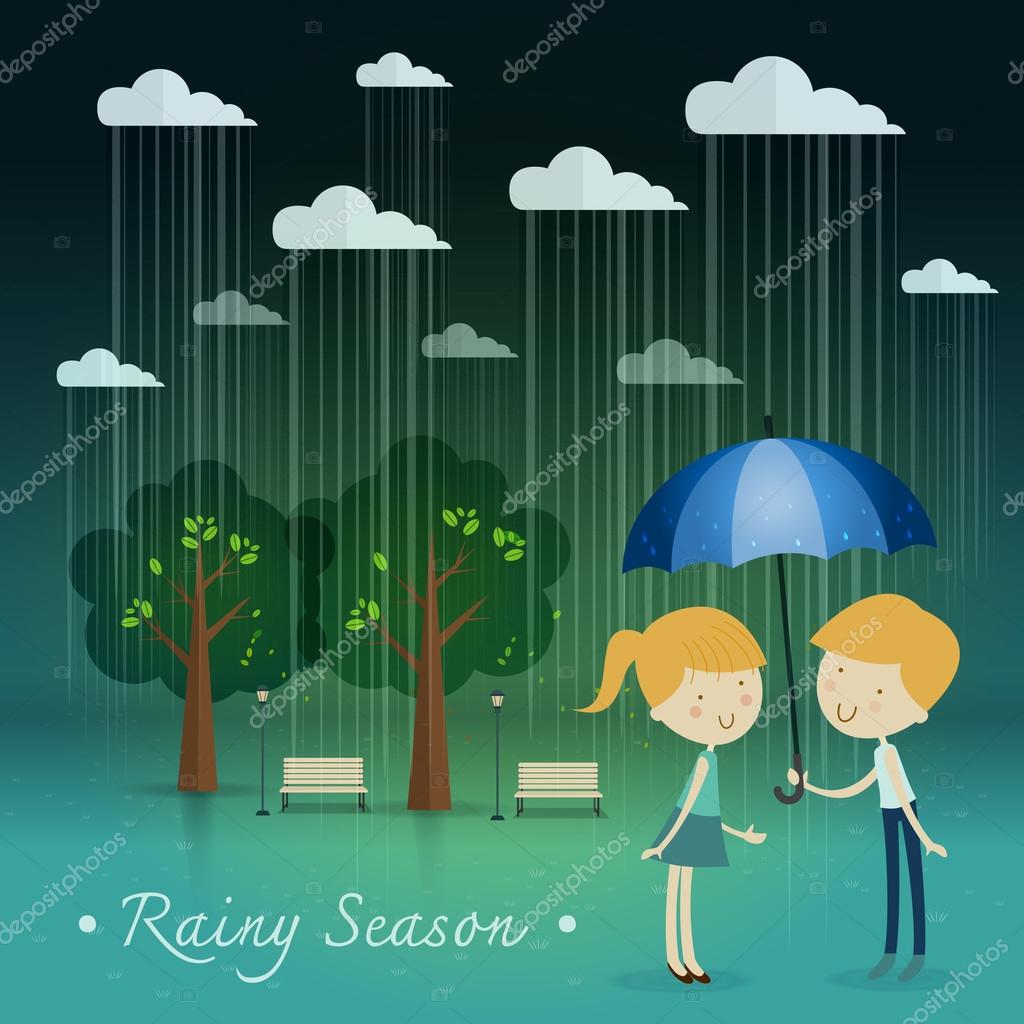 depositphotos 113734298 stock illustration boy gift umbrella girl rainy
