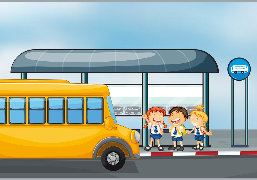 a yellow school bus and the three kids vector 1307151